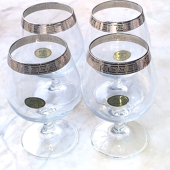 COLLECTION COGNAC GLASSES WITH GREEK SILVER RIM NIB 22 OZ SET OF 4 - Picture 2 of 9